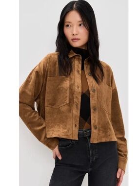 Z Supply Cropped Faux Suede Jacket - Chestnut Brown